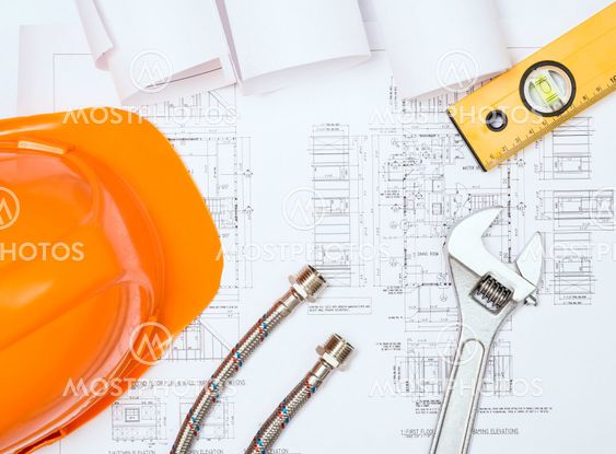 plumbing and drawings, construction still life