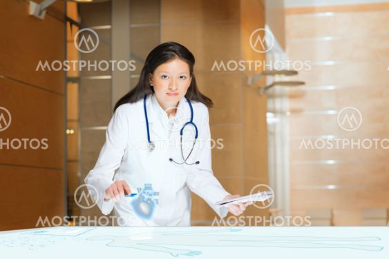 young woman doing research
