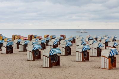 Hooded beach chairs (strandkorb) at the Baltic seacoast