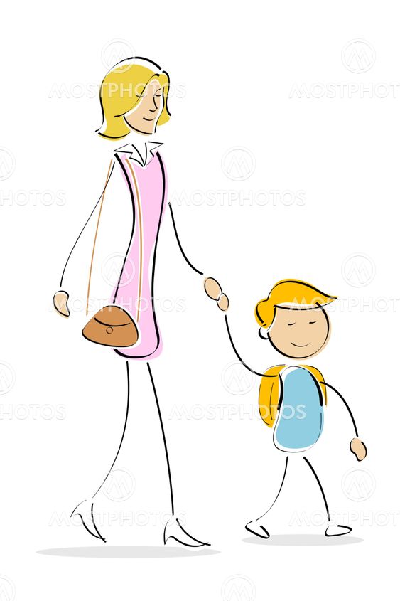mother and son going to school