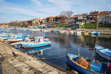 Sunset panorama of the port of Sozopol, Bulgaria
