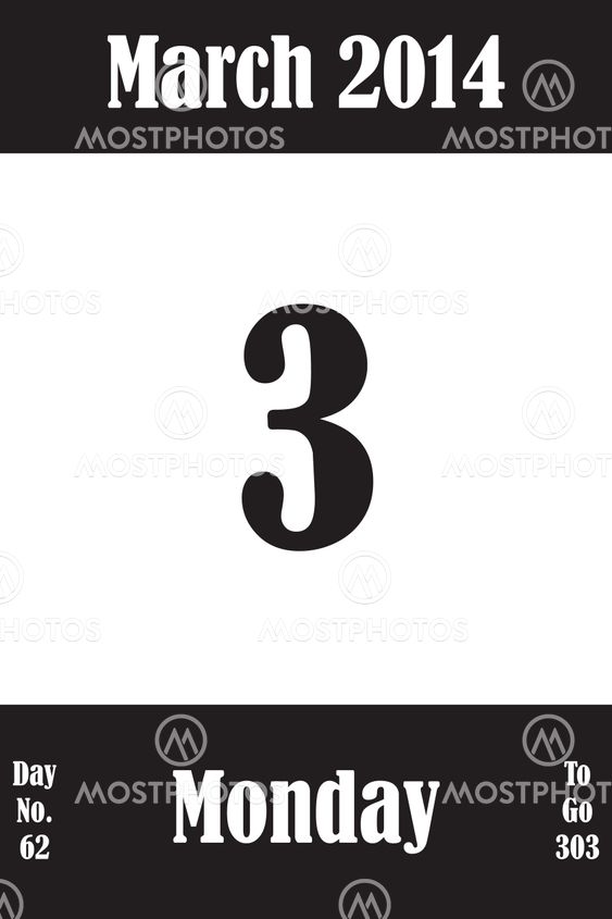 03 March 2014 Calendar Page with number of the day and...