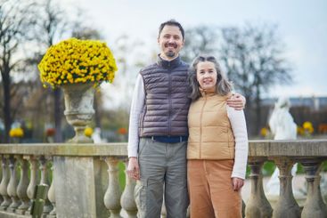 Happy romantic couple spending time together on a fall...