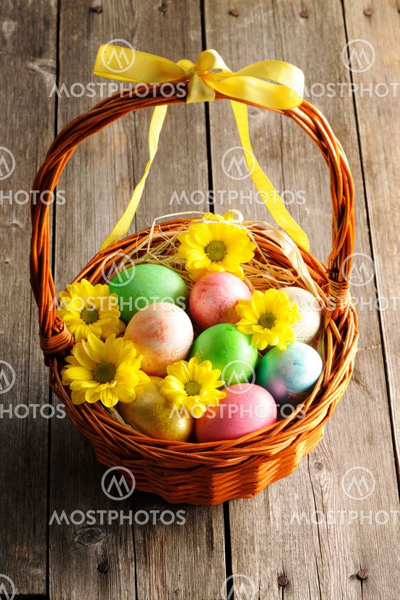 Colored easter eggs in basket