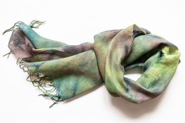 wrapped cashmere scarf coloured in Tie-dye batik