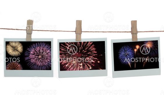 Polaroid templates with fireworks