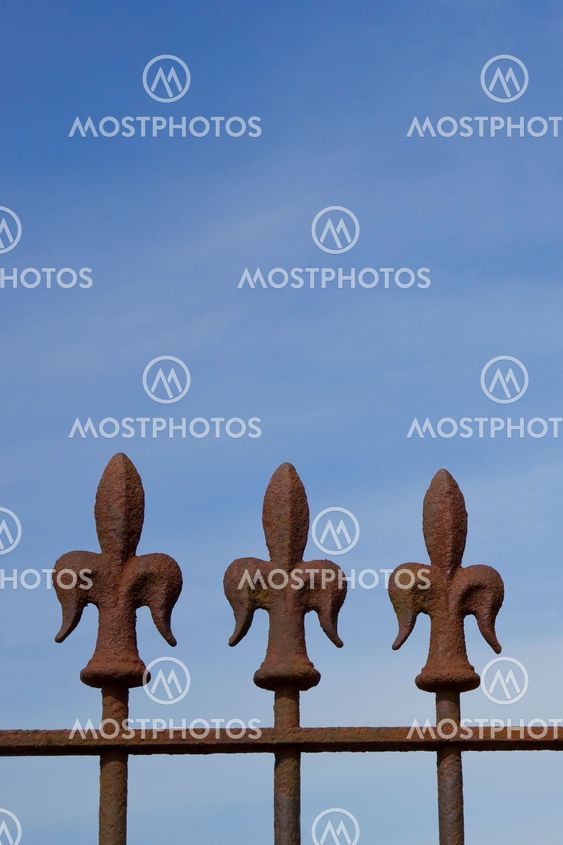 rusty fleur de lys railings