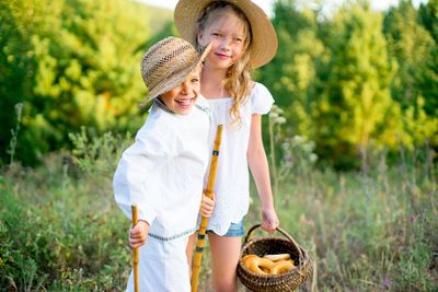 brother and sister on walk
