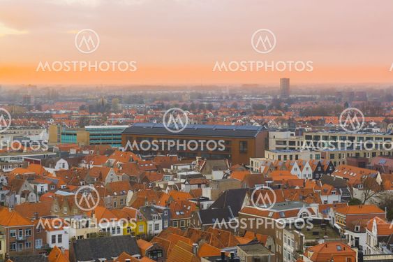 city skyline of Vlissingen at sunset, a popular city at sea in Zeeland, The Netherlands