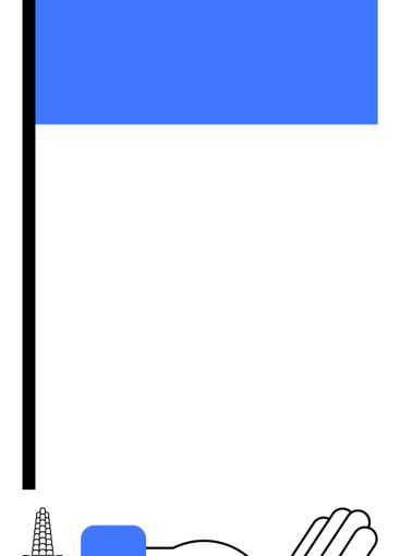 Raised blue flag with hand symbol and corn element...