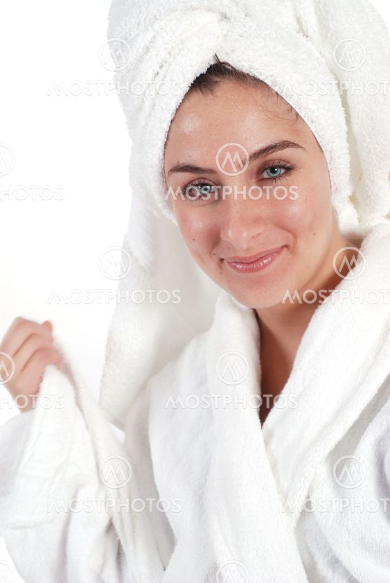 Woman in robe and towel