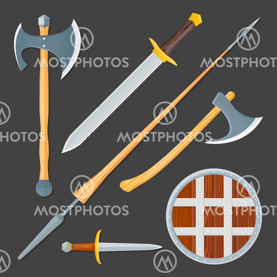 medieval cold weapon illustration set