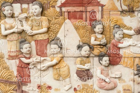 native molding art on wall in thai style