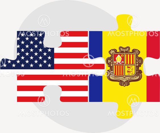 USA and Andorra Flags in puzzle