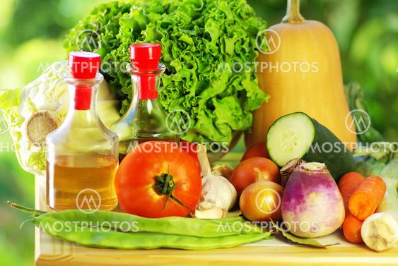Oliveoil,vinegar, and vegetables