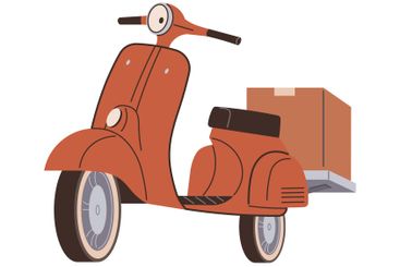 Brown vintage scooter with cardboard box, urban life,...