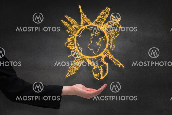 Composite image of businesswomans hand presenting