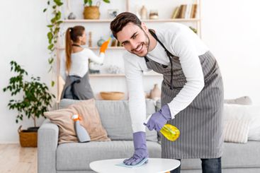 Stay at home and cleaning flat spending quarantine together