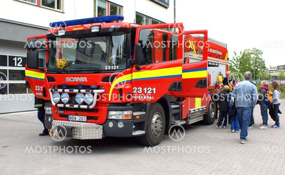 Fire truck at visits by school class