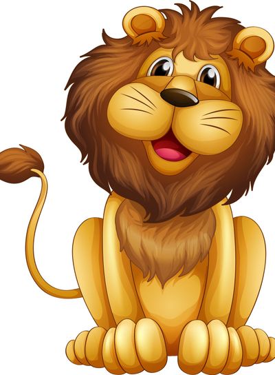 A happy lion in a sitting position