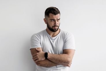 Guilty sad unhappy pensive millennial caucasian handsome...