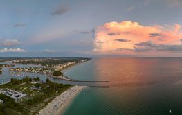 Aerial view of sea shore near Venice, Florida with white...