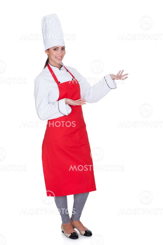 Happy Female Chef Gesturing