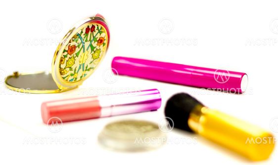 Accessories for make-up on a white background