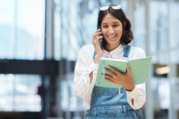 Phone call, communication and businesswoman with...