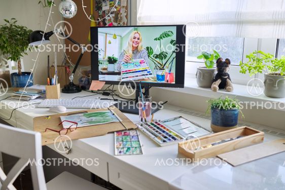 Online drawing lesson, watercolor painting master class