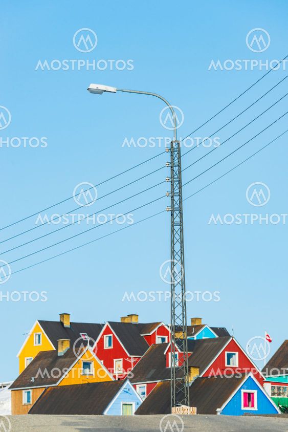 Street lamp in front of buildings