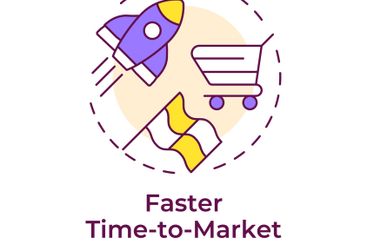 Faster time to market multi color concept icon