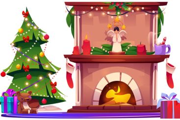 Festive Christmas home interior with fireplace