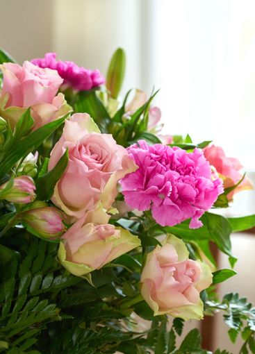 Bouquet, flowers and nature growth at house of gift...