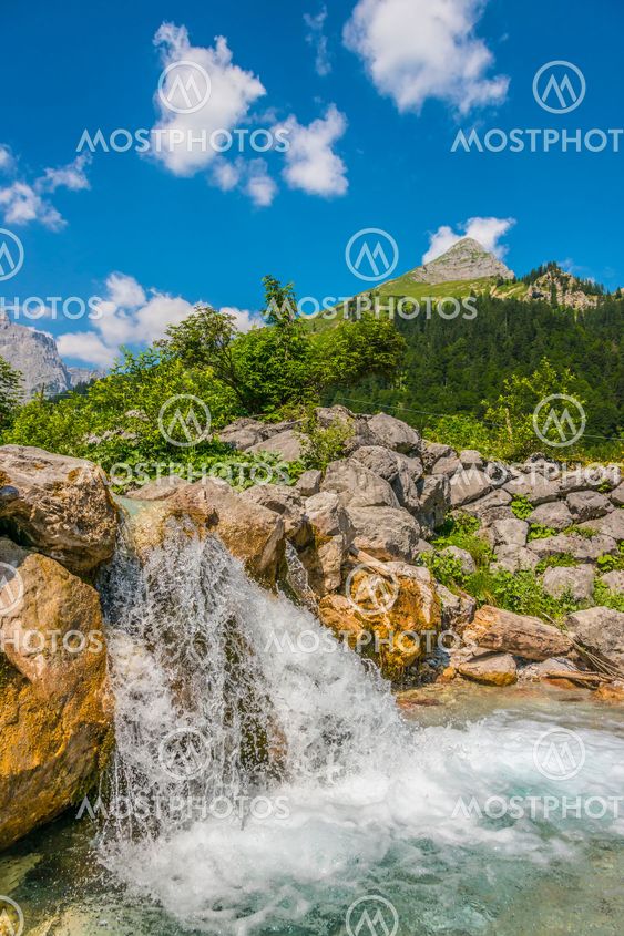 Waterfall and rocks in the Austrian Alps
