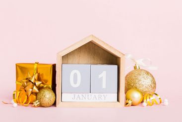 1 january. Christmas composition on colored background...