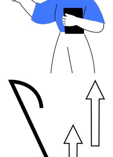 Woman pointing forward with notebook, music note, and...