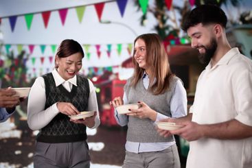 Group Of Friends Having Fun Eating Street Food