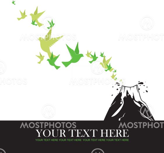 Abstract vector illustration of volkano and birds.