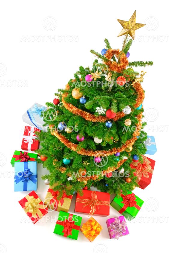Top view of colorful Christmas tree