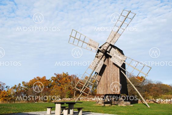 Old windmill by a resting place