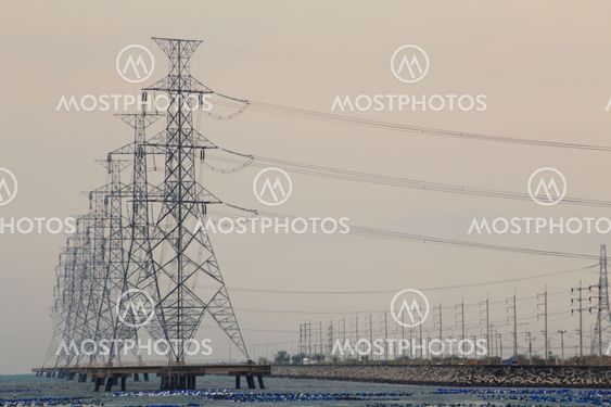 High voltage power pole in the sea