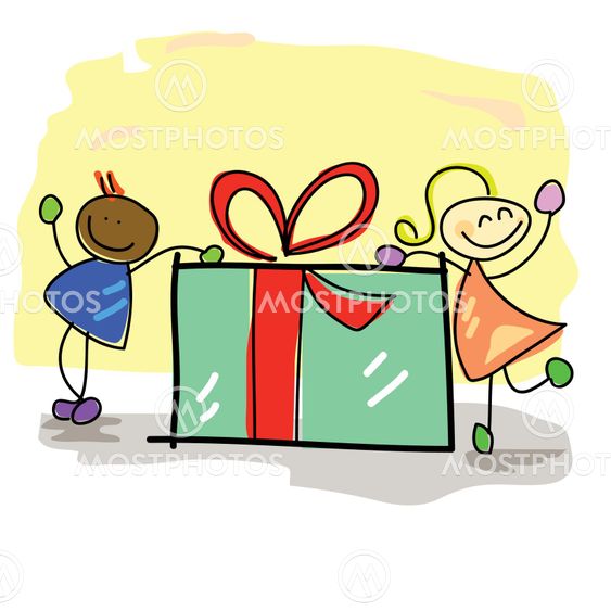 hand-drawn kids with the gift box