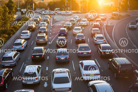 Aerial view of cars in traffic