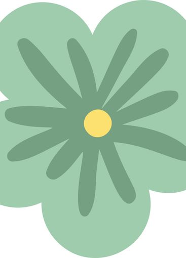 Green stylized flower with yellow center and rounded...