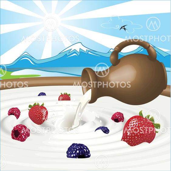 berries and milk
