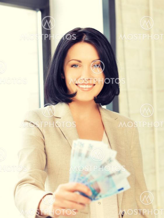 lovely woman with euro cash money