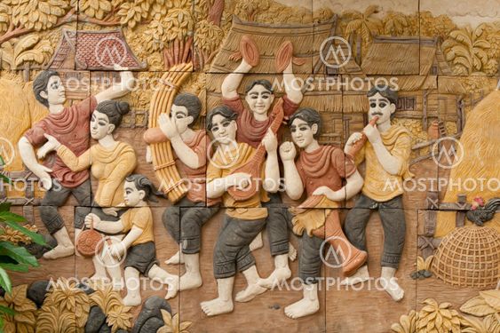 native molding art on wall in thai style
