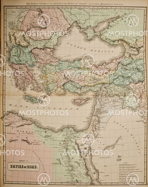 Empire of Rome. Ancient map of the world . Published by George Philip and son at London 1857 and are not subject to copyright.