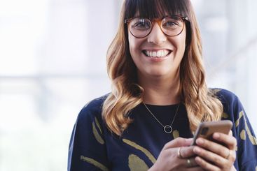 Office, businesswoman and portrait with smartphone for...